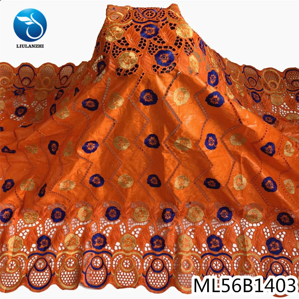 

LIULANZHI Африканское парчовое ткань хлопок оранжевая вышивка роскошное отверстие 2020 Африканский базин ML56B14