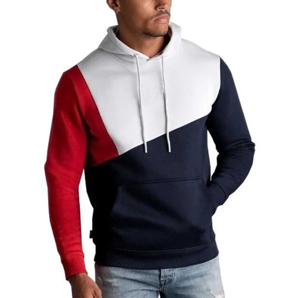 

Men Sweatshirt Color Patchwork Fleece Hoodies Men Clothing Drawstring Hooded Sweatshirts Long Sleeve Pullover Fashion Hoodie Top