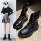 Женские бархатные ботинки, универсальные удобные ботинки на толстой подошве, на шнуровке, в Корейском стиле, черные, повседневная обувь