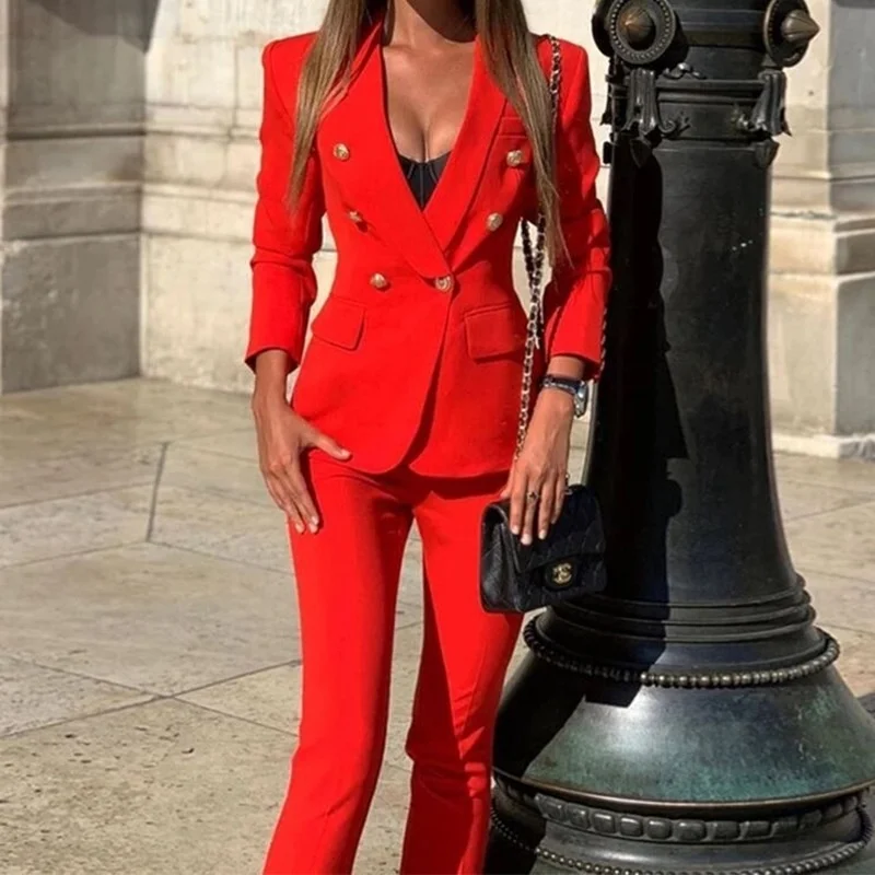 

Drop Pink Red Pants Suit Women Business Classic Gold