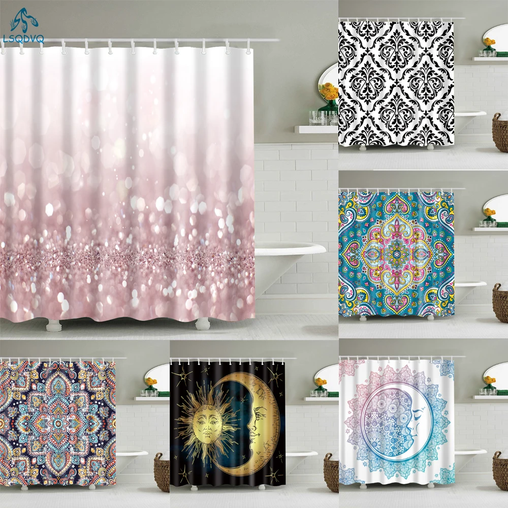 

mandala flower geometric moon and sun shower curtains bathroom curtain frabic waterproof polyester bath curtain with hooks
