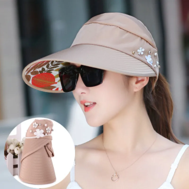 

Wide Brim Beach Hat 1pc Women Sun Hats Big Heads Wide-brimmed Beach Hat UV Protection Packable Sun Visor Hat Female Caps