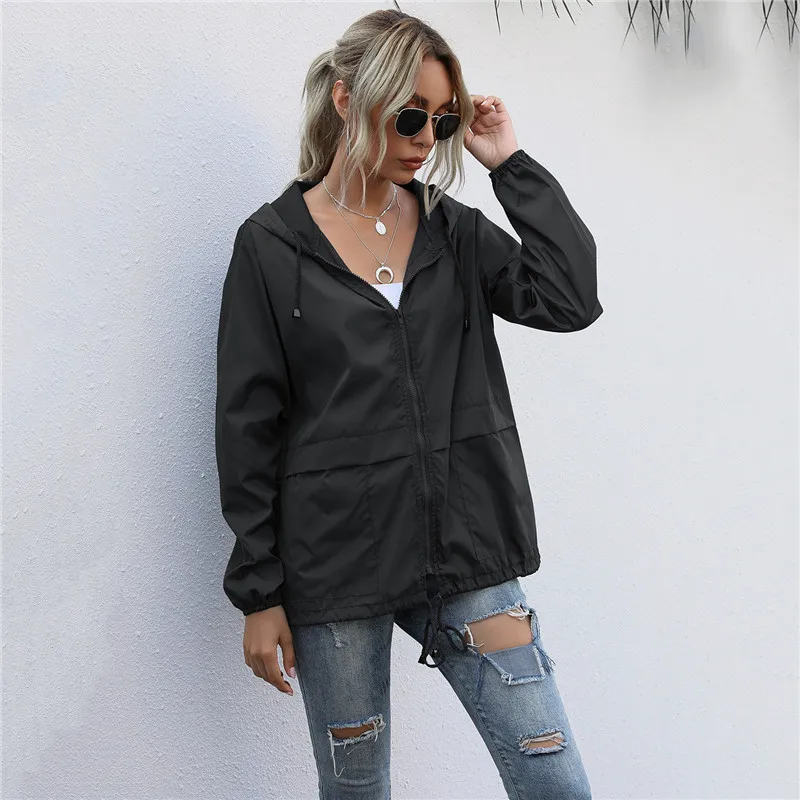 

Jacket Women 2021 Spring Summer New Fashion Outdoor Casual Hooded Long Sleeve Plus Size Loose Waterproof Raincoat Feminina N828