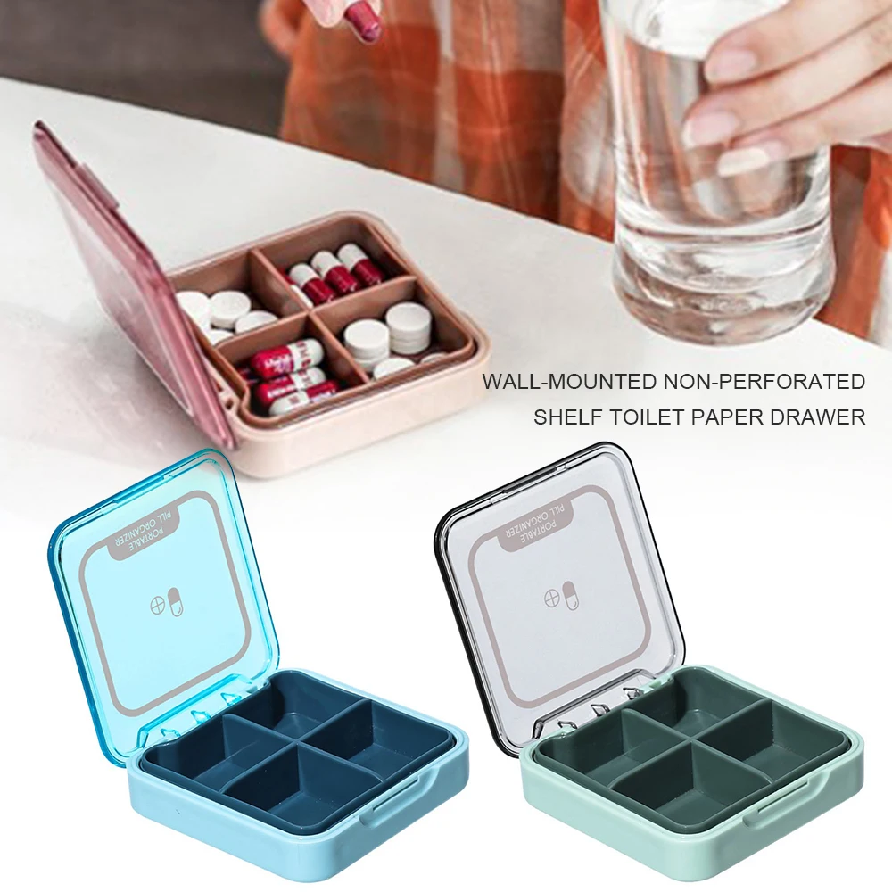 

1PC Medicine Case Plastic Independent Four Grid Large Capacity Dispenser Pill Organizer Medicine Storage Box for Camping Travel