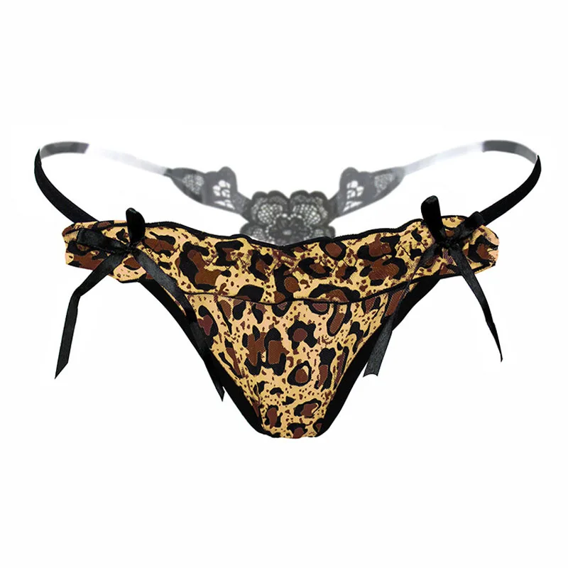 

Panties Women Flower Embroidered Sexy Lingerie Thongs Leopard Print Underwear Perspective Panties Tempting G-String Briefs