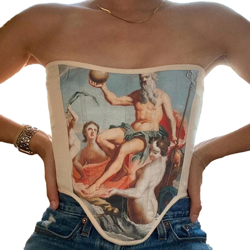 

Print Sexy Curver Shaper Corset Top Fashion Fishbone Lace Up Party Club Bustiers Solid Color for Summer Women