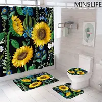 Sunflower Printed Polyester Bathroom Shower Curtains Set Technicolored Anti-skid Rugs Toilet Lid Cover Bath Mat Accessory Sets