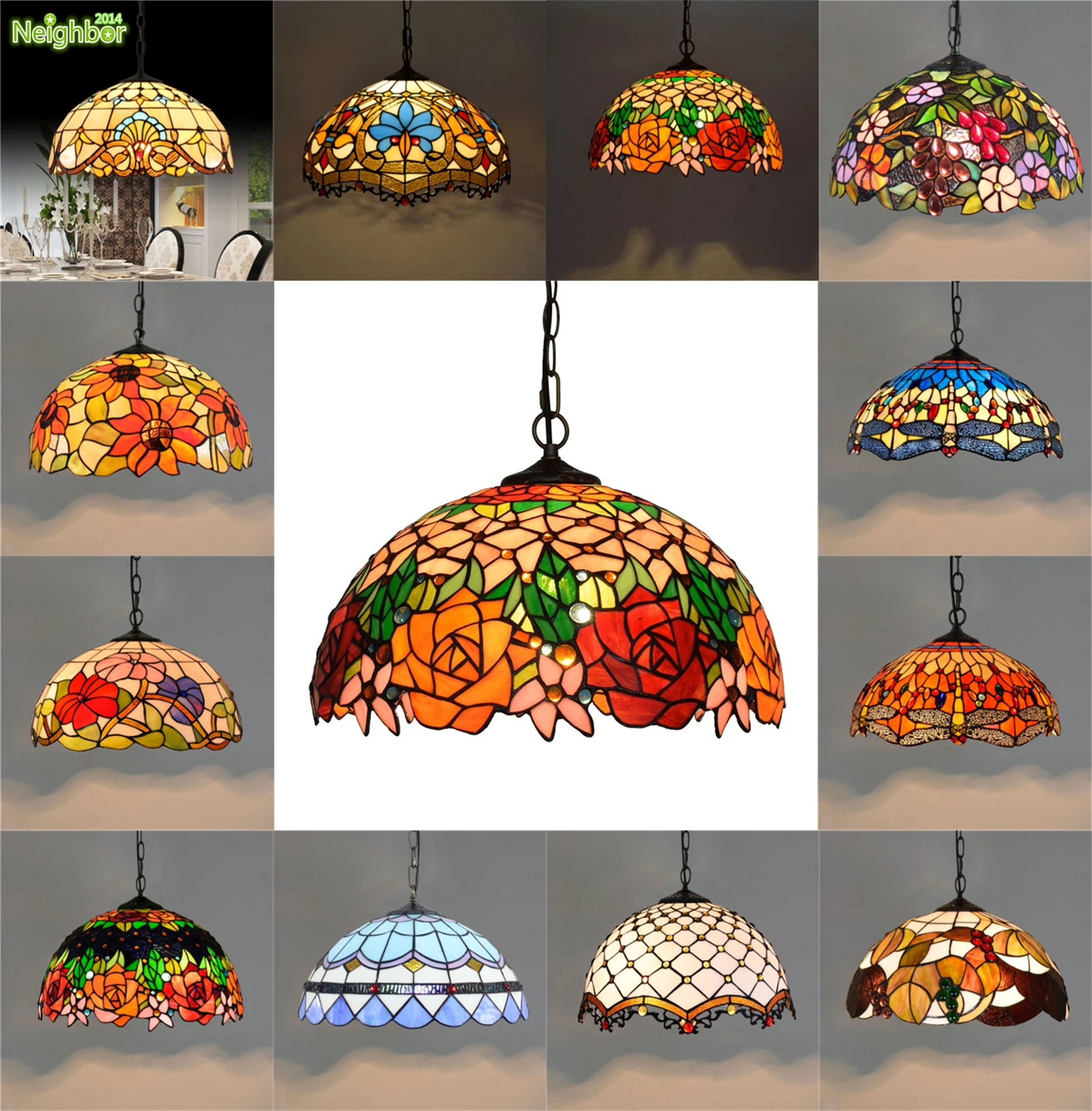 

Vintage Tiffany Pendant Lights Mediterranean Baroque Art Stained Glass Dia 40cm Hanging Lamp Lighting Fixtures Home Loft Decor