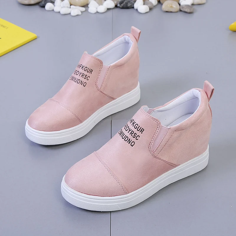 Женские кроссовки из ПУ кожи без шнуровки на платформе Вулканизированная