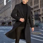 Мужское шерстяное пальто, повседневное однотонное длинное пальто в британском стиле, Модное теплое шерстяное пальто