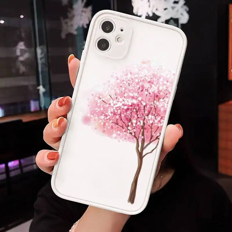 

Cartoon sakura beautiful flower luxury design Phone Case matte transparent For iphone 7 8 11 12 plus mini x xs xr pro max cover