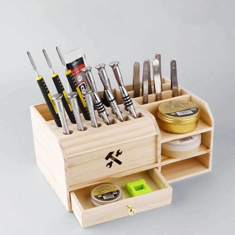 

203F Storage Box Wood Art Box with Foam Lining Sturdy and Multi-functional Storage Box Tool Parts Sorting Parts Box Sundries