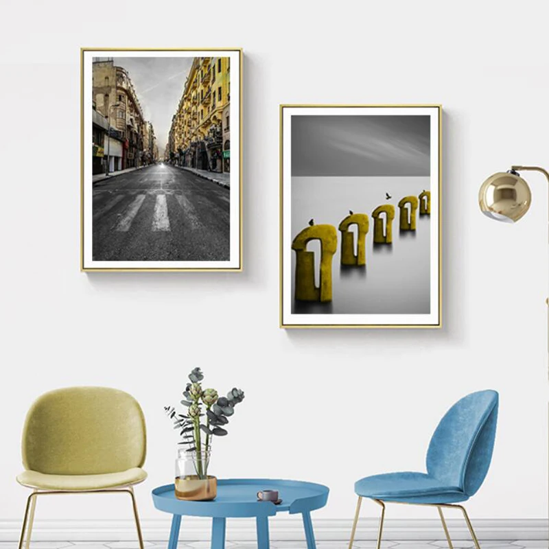 Холст настенная живопись скандинавский принт городская улица и море дерево