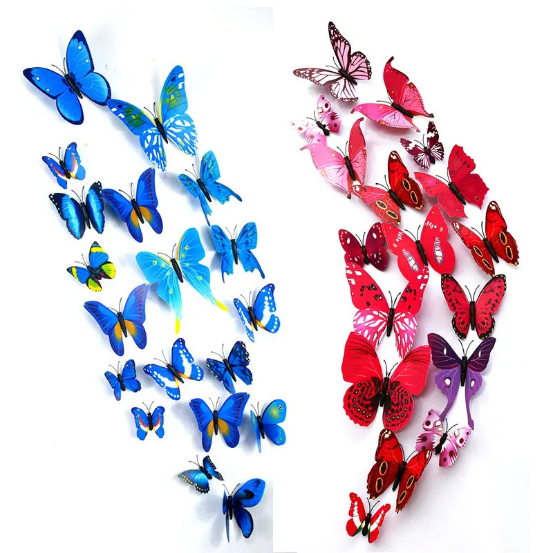 

3D Simulation Butterfly 12 Butterfly Set Wall Stickers Refrigerator Stickers Gardening Home Decoration Factory Wholesale