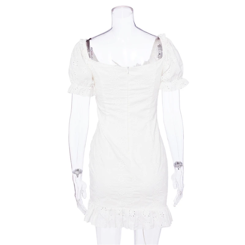 

Lyprerazy Summer Solid Slim Bodycon Dresses Sexy Lace-up Square Collar Dress Women Elegant Ruffle Hollow Out Party Dress