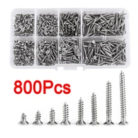 800pcs self tapping screw set 304 stainless steel cross countersunk head m2 456810121620mm nickel plated screws tornillos