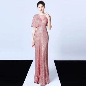 Evening Dress Simple Sequins O-neck Sequins Mermaid Floor-length Zipper Back Plus size Burgundy Women Formal Party Dress 1175