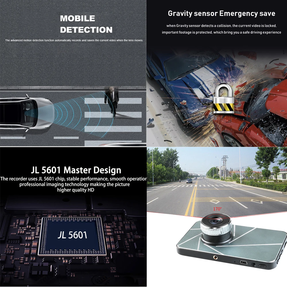 Car Family 2019 New DVR Dash Cam 4 inch Full HD 1080P Camera Dual Lens Night Vision 24H Parking Monitor Dashcam G-sensor | Автомобили и