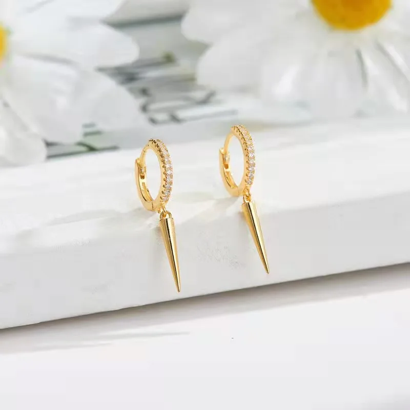

Round Zircon Pave Long Spike Drop Earring for Women Piercing Ohrringe Circle Round Pendiente Rock Hop Party Jewelry Accessory