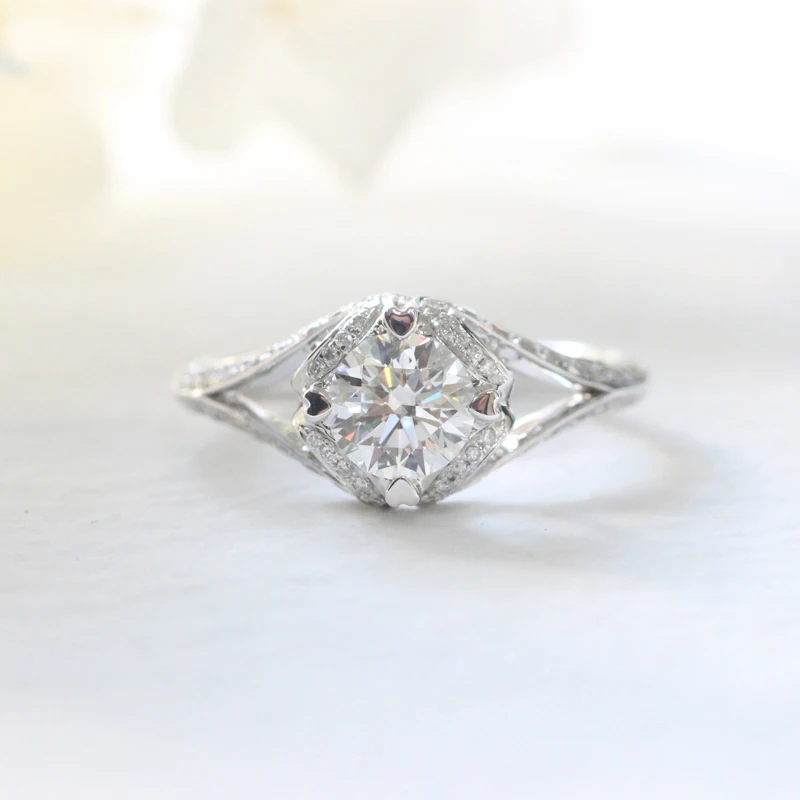 

Женское кольцо с бриллиантами, обручальное кольцо из твердого белого золота 14 к, 0,4 карат, свадебное украшение