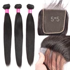 Человеческие волосы, пряди, 5x5, 6x6, больше, чем 4x4, малазийские прямые волосы, 3 пряди, с закрытием, волосы remy