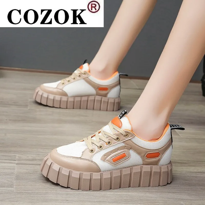 

Woman's Vulcanized Shoes Canvas Lace-Up Solid Casual Sneakers Thick Bottom Female Skateboard Fashion Plus Size Ladies Footwear