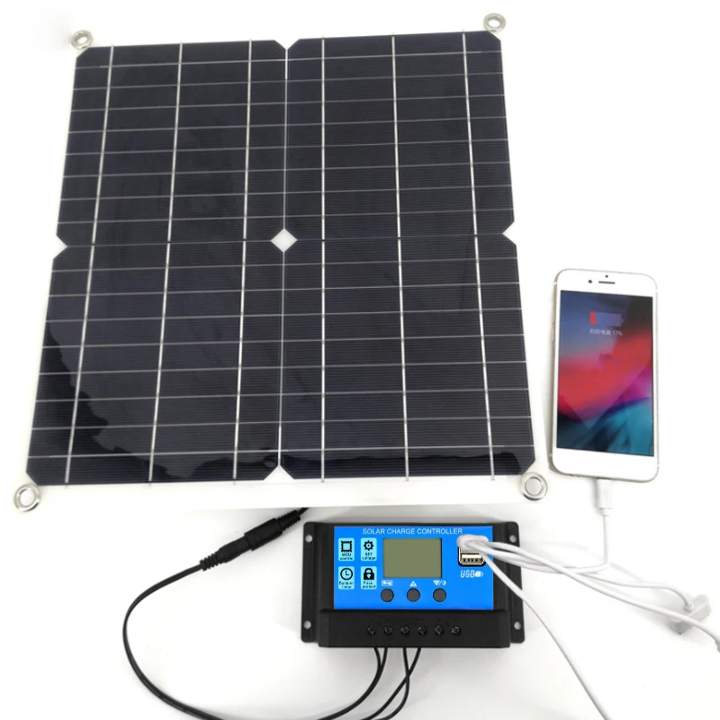 

100W Solar Panel Kit Complete 12V USB With 10/20/30A Controller Solar Cells for Car Yacht RV Boat Moblie Phone Battery Charger