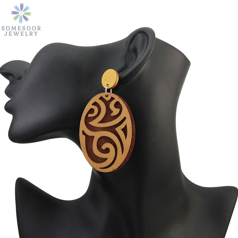 SOMESOOR лазерная гравировка в Африканском богемном стиле деревянные серьги