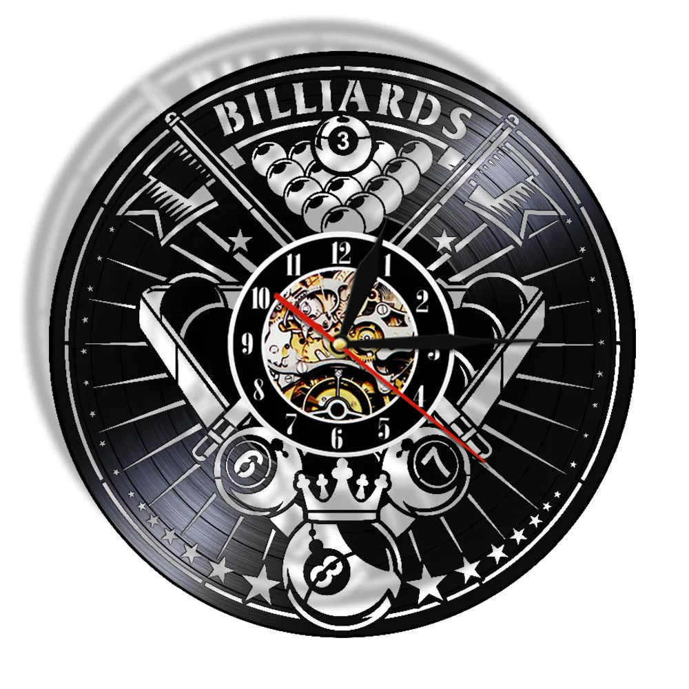 Бильярд виниловая запись бесшумные настенные часы комната Настенный декор плеер
