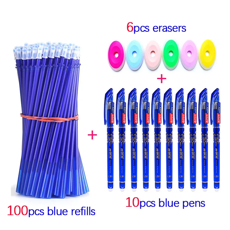 100+16pc Erasable Pen Set 0.5mm Washable Handle Magic Gel Pens Refills Rods for School Office Writing Supplies Kawaii Stationery
