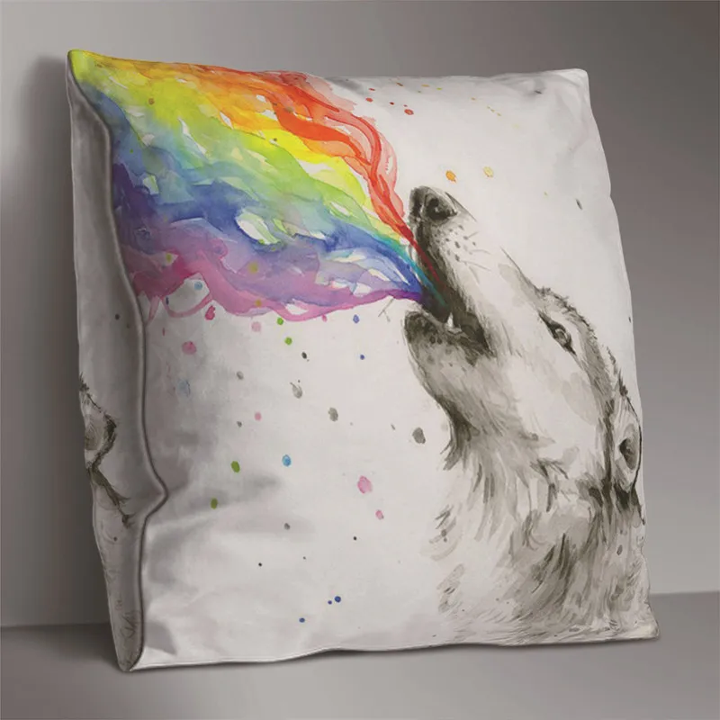 Двухсторонняя наволочка с принтом животных полиэстер радужная кошка собака слон