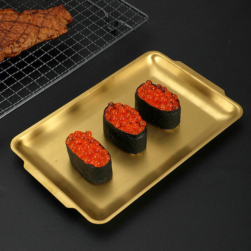 Прямоугольный утолщенный поднос из нержавеющей стали золотые тарелки для
