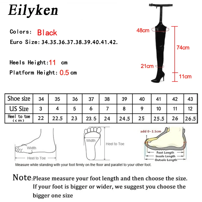 

Eilyken High Quality PU Leather Over Knee Boots Rihanna Style Thigh High Booties Sexy Pointed Toe Buckle Strap Zip Woman Shoes