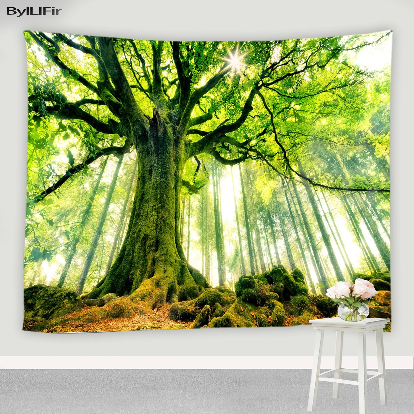 Настенный Гобелен Mist Forest с пейзажем солнечные деревья психоделический хиппи