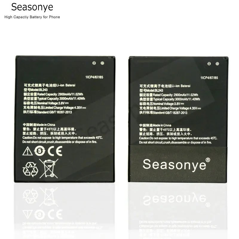 Seasonye 2900mAh / 11.02Wh BL243 BL 243 телефонный Сменный аккумулятор для lenovo Lemon K3 Note K50-T5 A7000 A5500