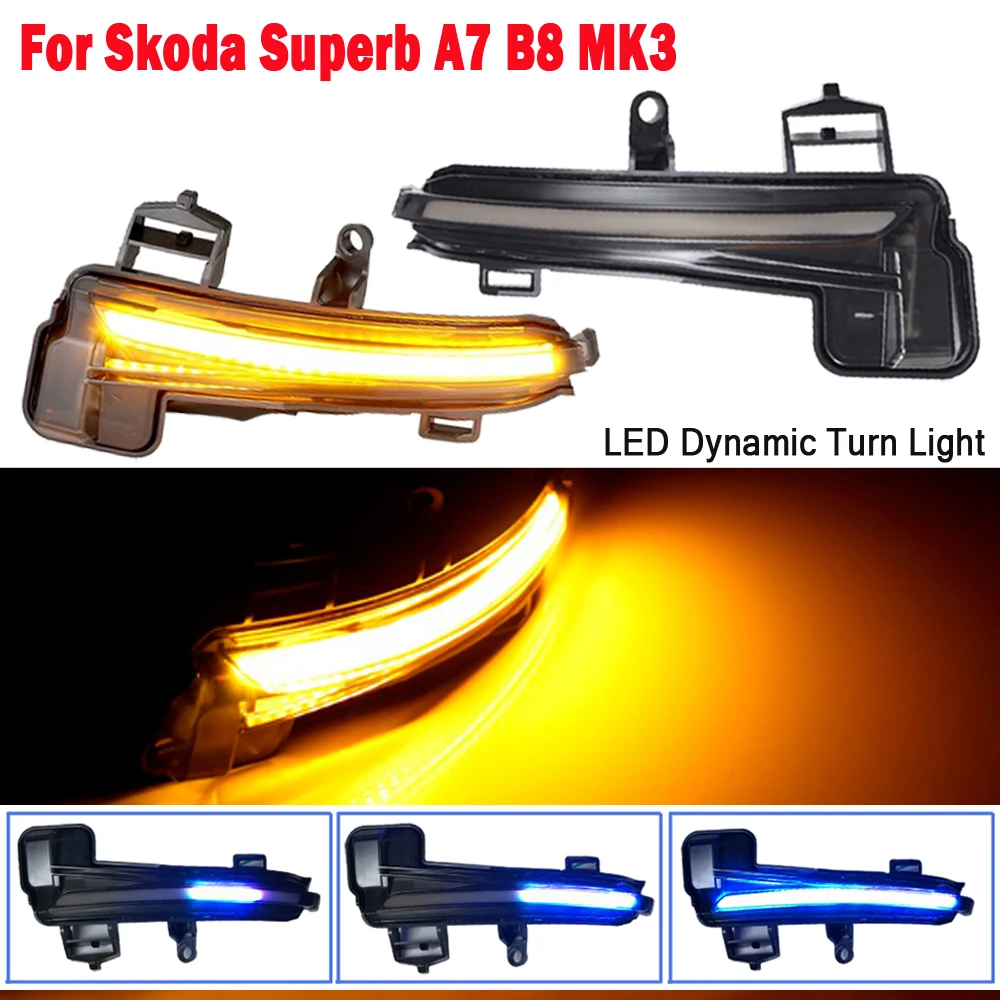 

2pcs Dynamic Scroll LED For Skoda Superb B8 MK3 III Typ 3V 2016-2019 Turn Signal Light Mirror Indicator Blinker Sweeping