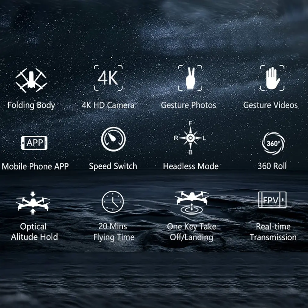 GW106 Foldable RC Drone With 4K HD Camera FPV Long Flight Time Headless Mode RC Helicopter Aircraft Remote Control Toys