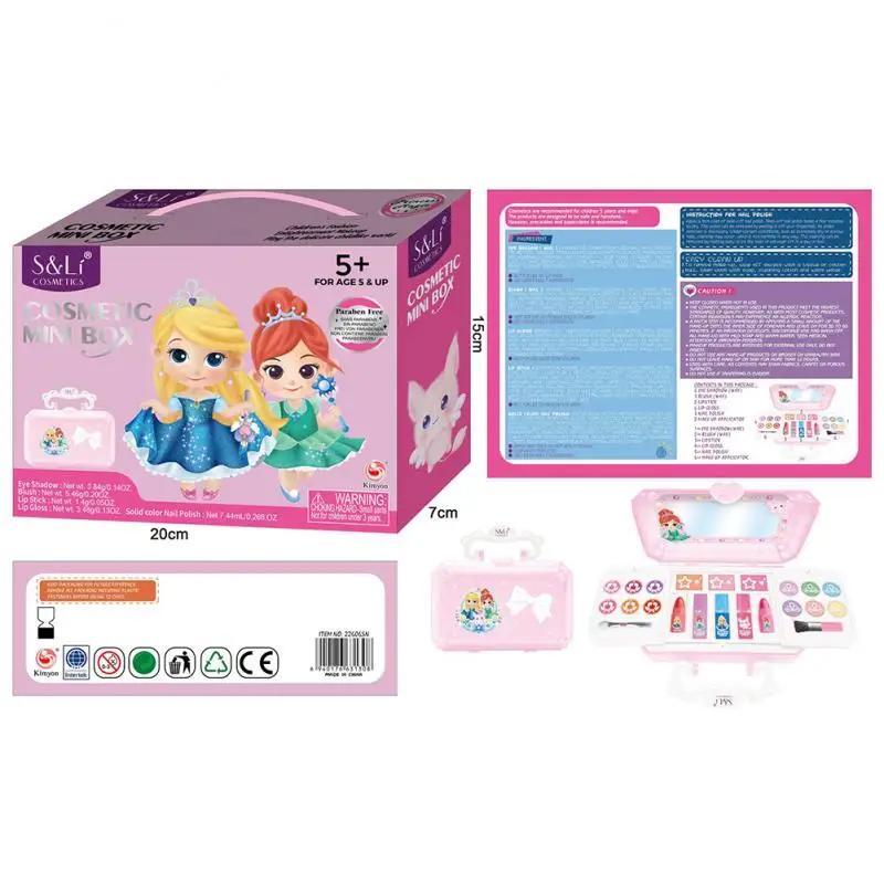 

Children Cosmetic Gift Princess Makeup Box Girl Makeup Eyeshadow Lip Gloss Kit NON-TOXIC Washable Pretend Kids Make Up Gifts Set
