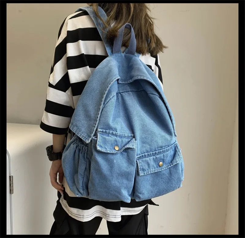 2021 Джинсовый Рюкзак в винтажном стиле большой размер школьные сумки для