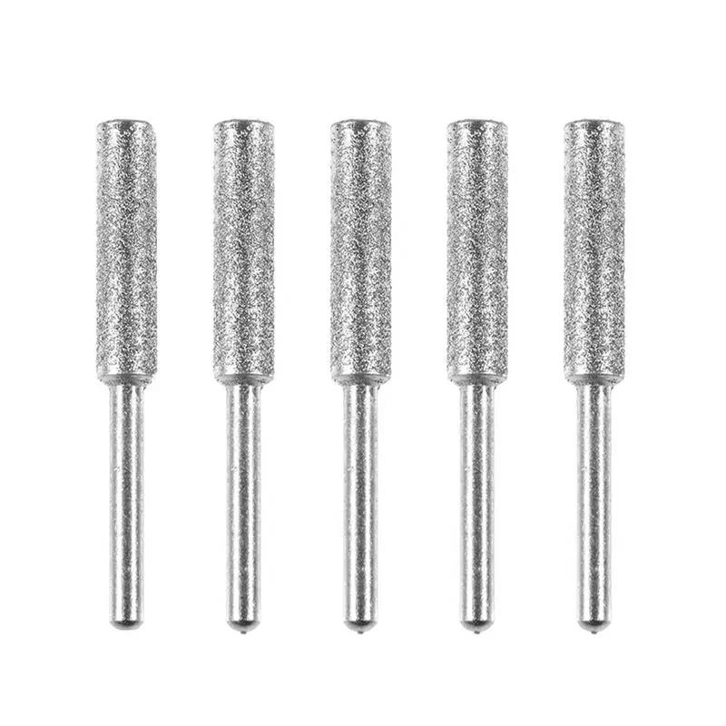 

5Pcs Diamond Coated Cylindrical Burr 4.0mm 4.8mm 5.5mm Chainsaw Sharpener Stone File Chain Saw Sharpening Carving Grinding Tools