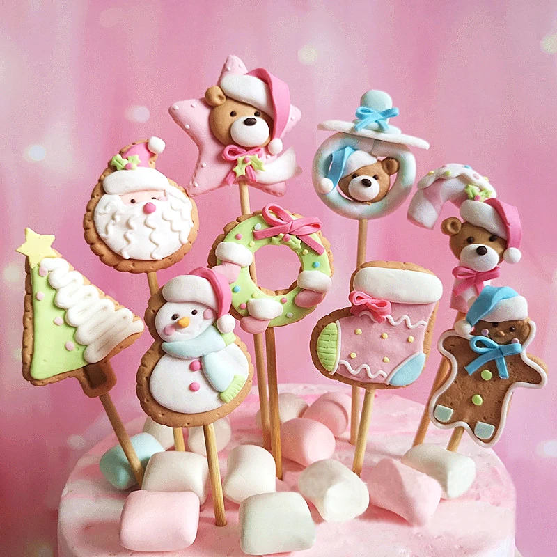 1 шт. милый медведь Дерево Санта Снеговик торт Топпер мягкие керамические