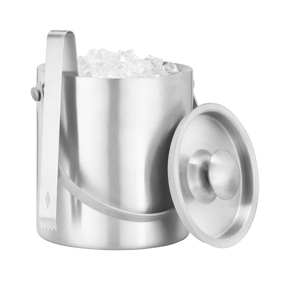 

Anti Corrosion Home Cooling Silver Large Capacity Insulated Lid 1.3L Stainless Steel Durable Kitchen Ice Bucket