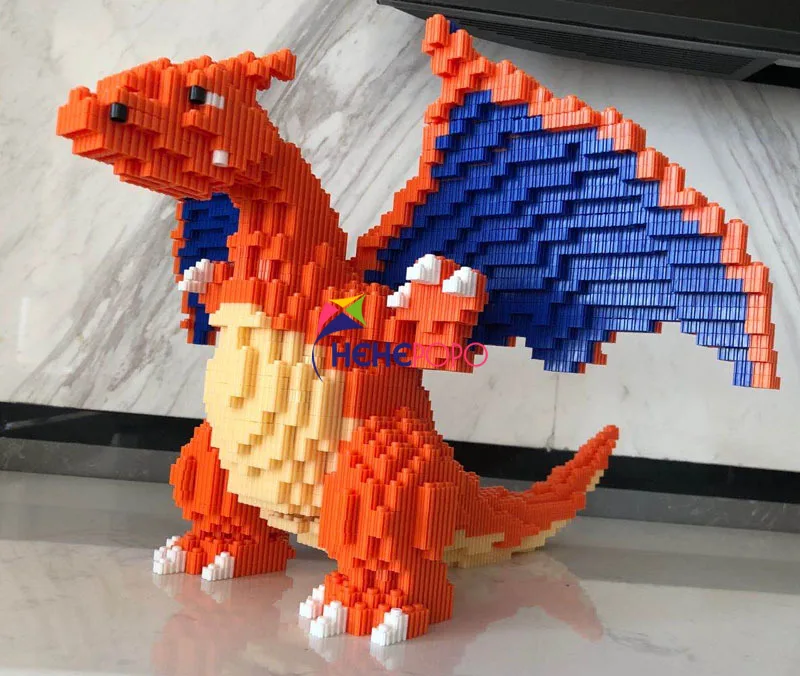 26cm Tall 8665 Middle Bricks Block Toy Charizard Dragon Pocket Monster Animal 3D Model DIY Blocks Building for Children | Игрушки и