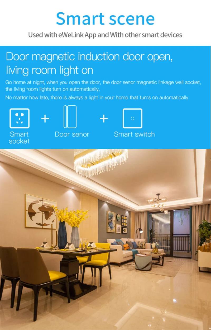 

EWeLink APP Smart Home WiFi Door Sensor Door Open/Closed Detectors APP Remote Monitoring Door Opening Notification WiFi Modules
