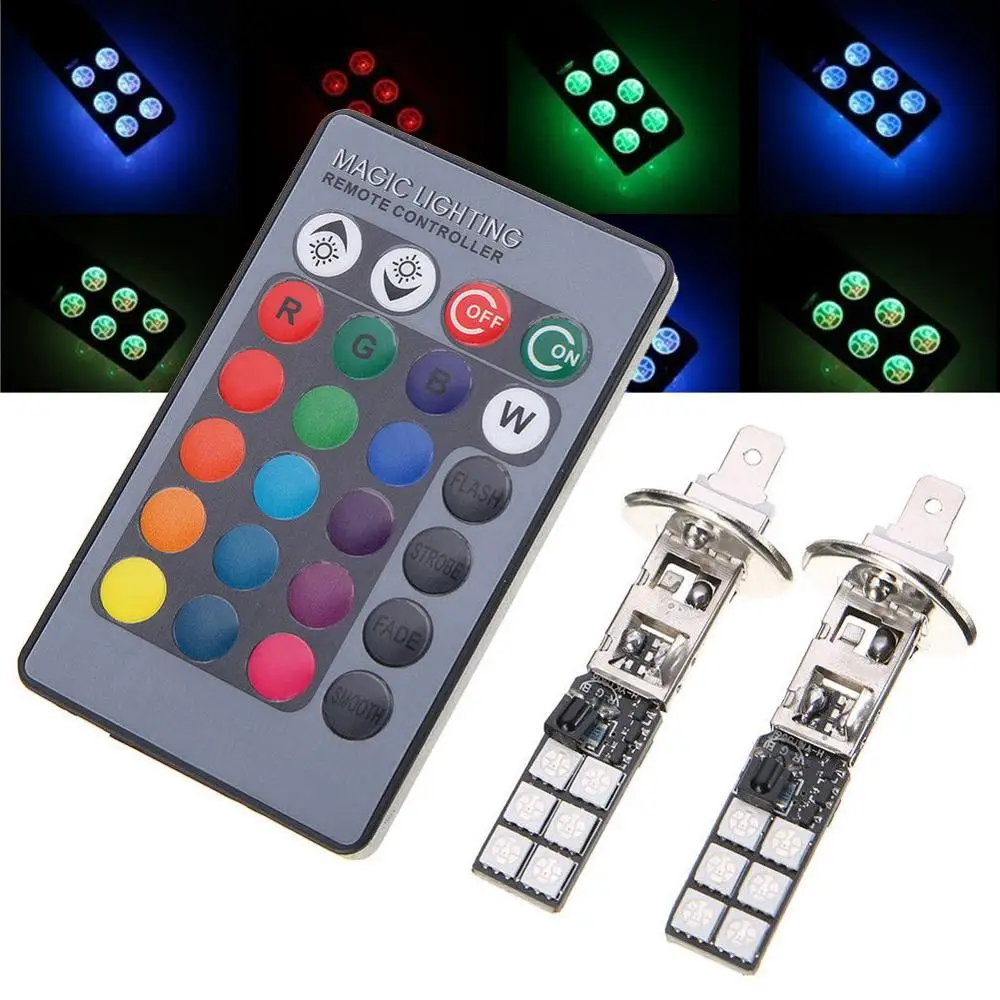 Цветные H1 5050 12SMD RGB светодиодсветодиодный Автомобильные фары Противотуманные с