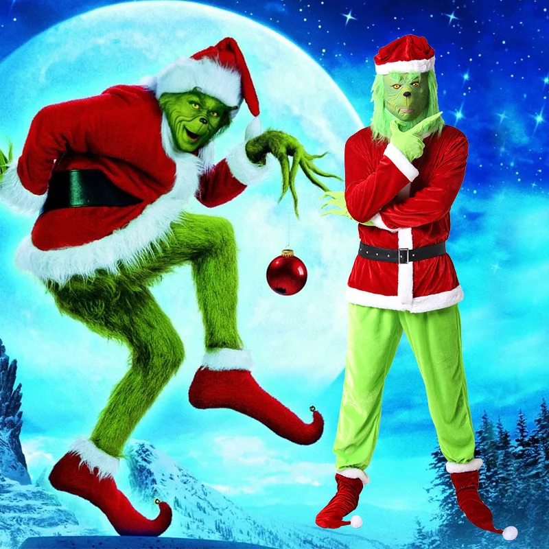 Grinch Costume Halloween Christmas Santa Costume Adult Grinch Cosplay Costume How the Grinch Stole Christmas Outfits With Mask