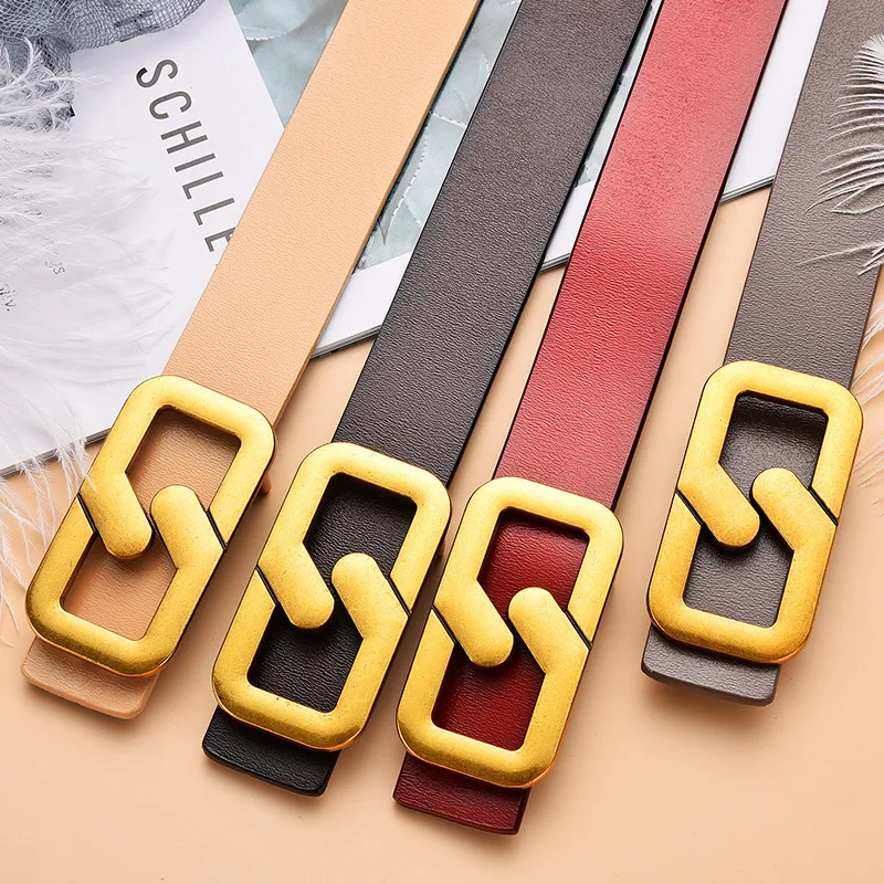 

Women Genuine Leather Belt Luxury Designer Belt Metal Belt Buckle High Quality Jeans Waistband Fashion Female Strap Black Belt