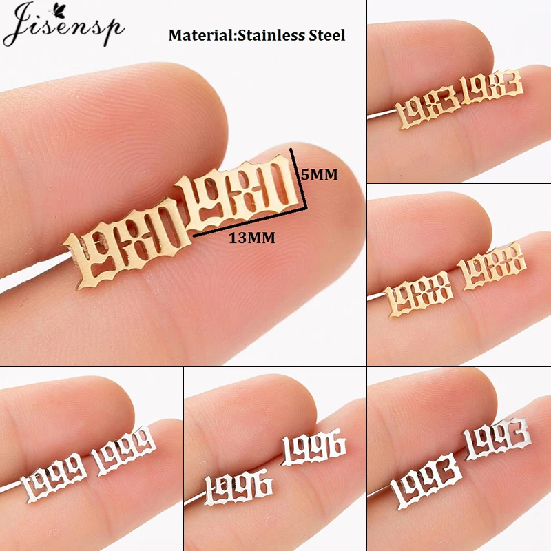Jisensp золотые серьги из нержавеющей стали с номером года для женщин и мужчин милые