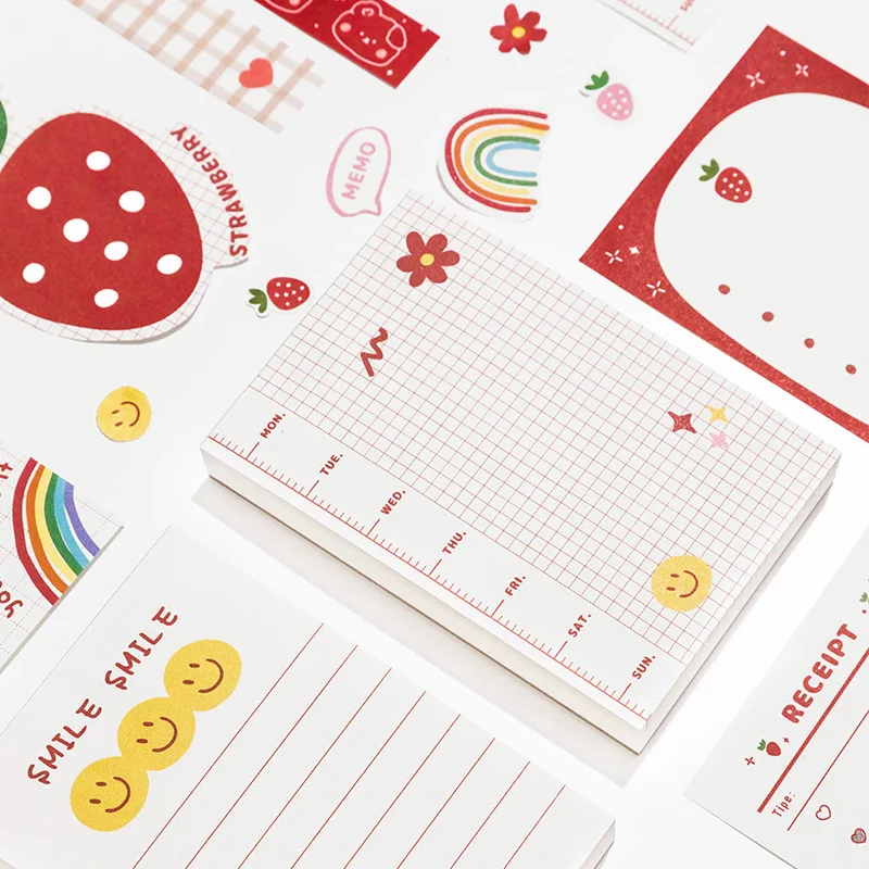 100 листов милый блокнот с клубничным кроликом и медведем Kawaii Sticky Notes дневник для