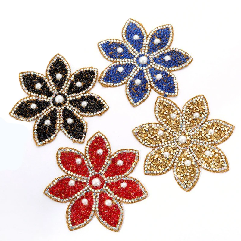 1 шт. блестящая стразы нашивка с цветами кристаллами бусинами аппликация для